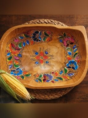 Vintage Hand Painted Wood Tray Scandinavian Folk Art